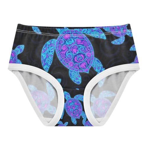 Neon Sea Turtles Black Underwear Girls, Toddler Panties, Girls' Cotton Brief Underwear, 2–8 Years