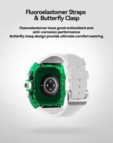 Transparent Watch Case Fluororubber Band，For Apple Watch Series 8 7 6 5 4 SE 44mm 45mm，Clear Watch Case Sport Breathable Straps Clasp Replacement Accessories