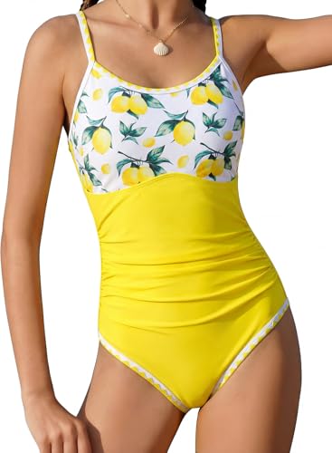 Image of XiaoMoSha Girls One Piece Swimsuit Adjustable Straps Bathing Suit Teen Girl Color Block Trim Padded Beach Swimwear 6-16 Years