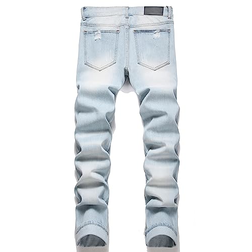 OIIIO Men's Ripped Slim Fit Straight Leg Jean Denim Pant