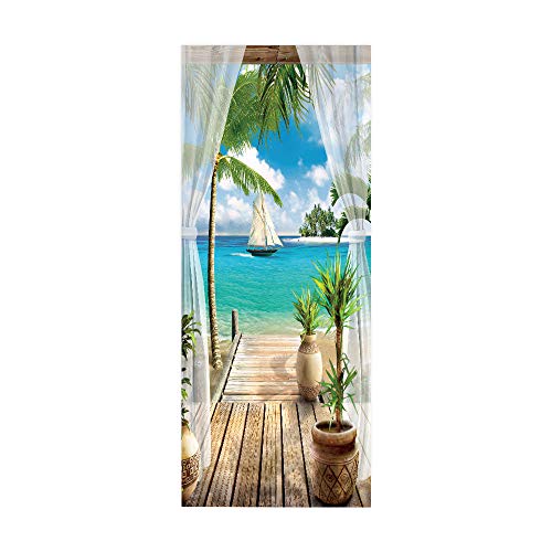 oxiang 3D Türaufkleber Meerblick Selbstklebendes Wandbild Hauptdekoration Wandaufkleber Kunstaufkleber Schlafzimmer Wohnzimmer Abnehmbares Poster-77 x 200 cm Cover