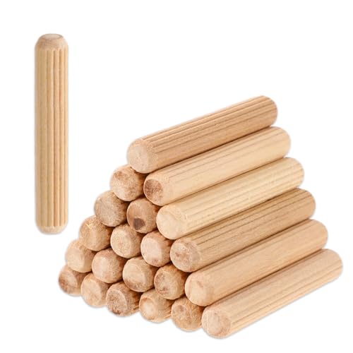 100 Stück Holzdübel, 8x50mm, Holz Taube Pins, Holzstopfen Dübelstangen, Holzdübelset, Buchenholz, Riffeldübel, Holznadeln konisch und gerippt für Holzbearbeitung Möbel Regal