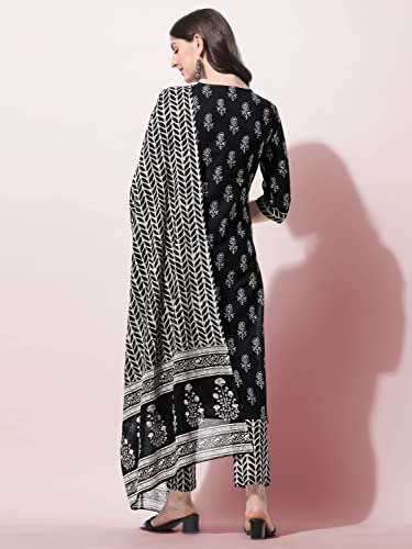 MIRCHI FASHION Women's Fancy Straight Fit Cotton Printed and Embellished Kurta Set with Trouser Pant and Dupatta