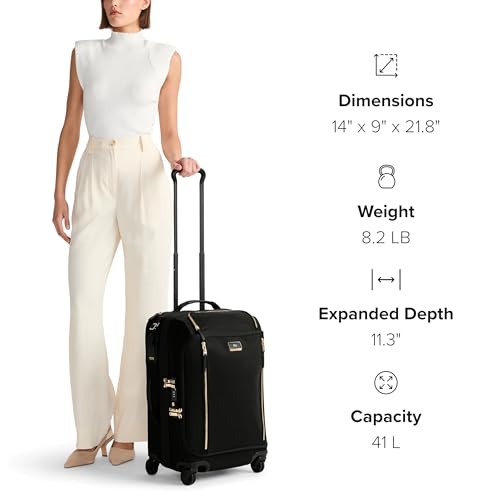 TUMI - Voyageur Leger 4 Wheeled Luggage - Women's Lightweight and Spacious, Sleek Silhouette, Durable Premium Suitcase - 21.8" International Expandable Carry-On, Black with Gunmetal Hardware - Image 7