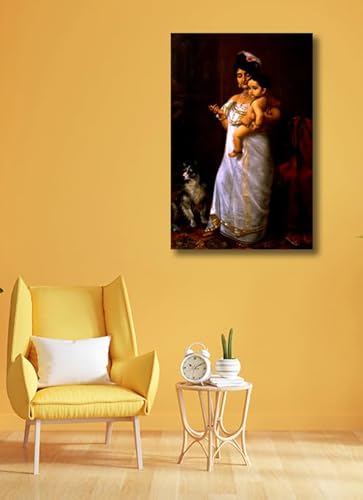 Image of Sikhash Raja Ravi Varma Painting | There Comes Papa | Classical Indian Vintage Portrait Famous Artist Painting for Home Decor 35X23 Inches Unframed.