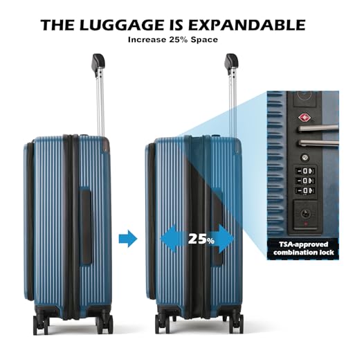 BISON DENIM Carry On Luggage Expandable PC Hard Shell Suitcase with Spinner Wheels and Cup Holder, TSA-approved Lock and USB Port 20-Inch3