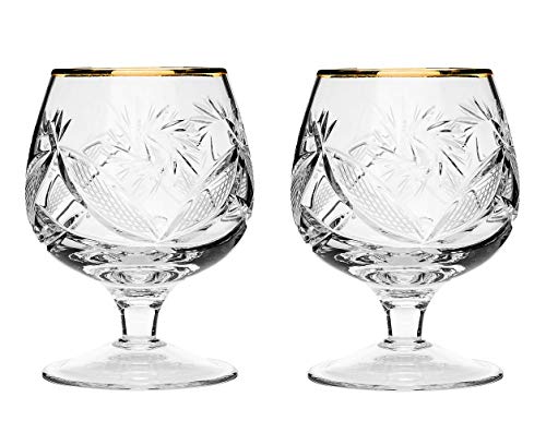 crystal brandy glases - Set of 2 Hand Made Vintage Crystal Glasses, Brandy & Cognac Snifter with 24K Gold Rim, Old-Fashioned Glassware