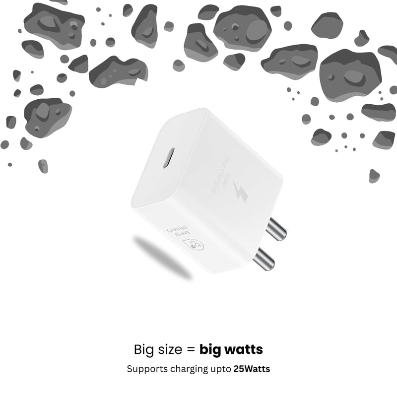 Image of Crown's 25Watt Charger for Samsung Galaxy a16 5G Super Fast Charging |Samsung 25 Watt Type C Charger /Adopter | with Type C Charging Cable | C to c pd Charging Adopter (Type C)