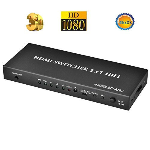 BSTUOKEY HDMI V1.4 Switcher HiFi 3 in 1 Out HDMI Audio Extractor Splitter with Audio Output Stereo Optical SPDIF RCA L/R Audio Out 4K 3D 1080P
