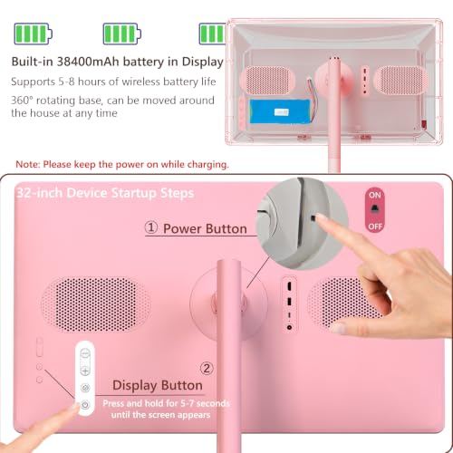 Image of OFD 32 inch Portable TV on Wheels FHD,Android 15,EDLA-Certified,Rolling TV with 8+128GB ROM,Portable Touch Screen Monitor,Built-in Battery 6-8H Play Time,Voice Remote Control,8MP Webcam,Speaker,Rotatable