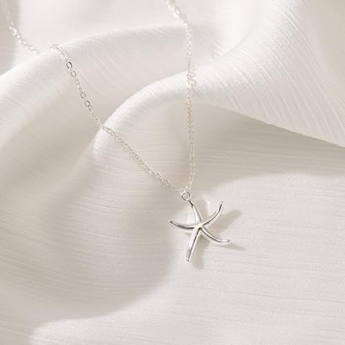 Silver Necklace - 14K White Gold Plated Dainty Cowboy Boot Flower Starfish Hummingbird Star of David Lotus Italian Horn Pendant Necklace for Wmen4