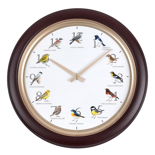Aurowit Singing Bird Wall Clock 13.3 Inch Silent Non-Ticking Movement