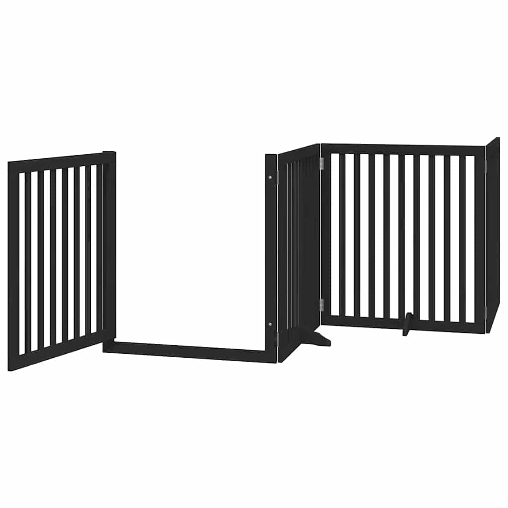 Puerta plegable para perros de 8 piezas con puerta de madera de álamo, rejilla plegable para perros con puerta con cerradura para seguridad de mascotas, puerta para perros sin taladrar