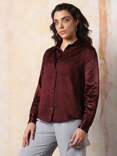 Image of High Star Women Boxy Spread Collar Long Sleeves Solid Shirts 43