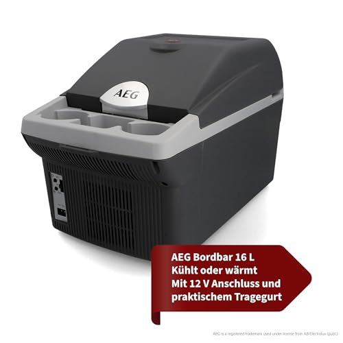 AEG Automotive Board-Bar BK 16 Thermoelektrische Kühl- und Warmhaltebox 16 Liter, 12 Volt für Auto und Steckdose, anschnallbar im PKW