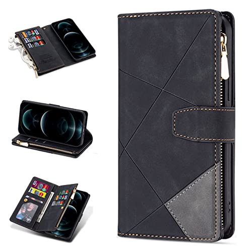 Funda para iPhone 14 Plus tipo cartera negra ZCDAYE de 6.7 pulgadas con textura de sangría