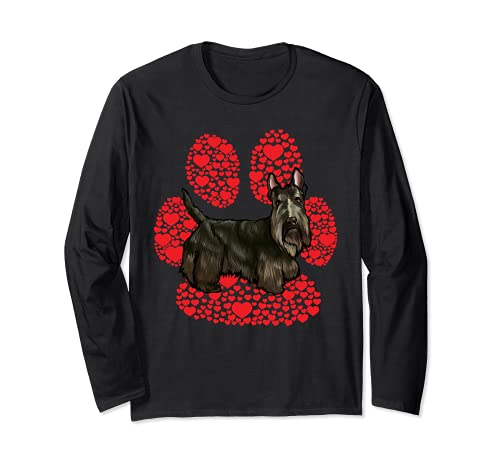 Scottish Terrier Valentines Day Dog Love Paw Long Sleeve T-Shirt, Black