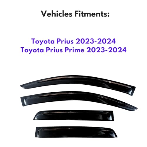 Image of KPY Window Visor Compatible with Toyota Prius & Prius Prime 2023-2024, Rain Guard Side Window Vent Deflectors Tape-On Style, 2023 2024, Black