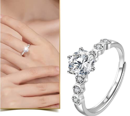 Awmnjtmgpw 925 Sterling Silver Inlaid Round Octagonal Zircon Zircon Fashion Wedding Ring Engagement Eternal Diamond Ring Exquisite Love Diamond Opening Stackable Adjustable Ring #TOP1