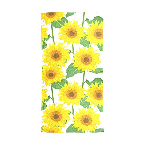 Yellow Sunflowers With Green Leaves On White Women Long Silk Scarf, Shawl Chiffon Large Stole Headscarf, Lightweight Sunscreen Satin Scarves Wraps for Wedding Party Gift2