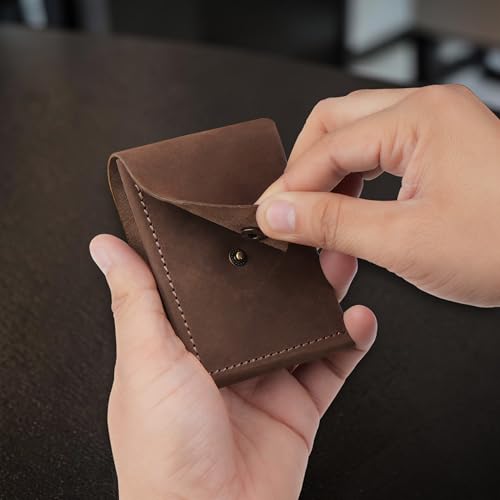 Image of The Wallet Store Flip 2.0 Genuine Leather Vertical Slim Wallet for Men | Easy Quick Card Access | Compact Front Cash Pocket & Button Lock | Minimalist Travel & Daily Carry Wallet (Brown)