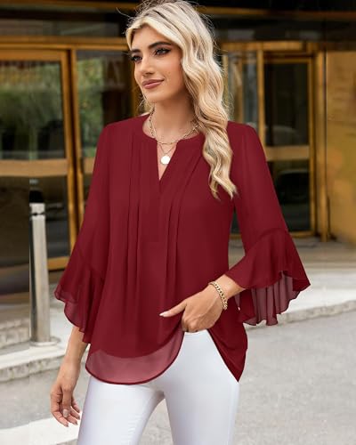 Image of Timeson Women's Short Sleeve V Neck Blouses Shirts Floral Double Layers Mesh Tunics Tops