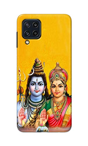 Image of PRINTFIDAA Lord Shiva Parvati Yellow Background Printed Designer Hard Back Case Cover for Samsung Galaxy M32 (4G) / Samsung F22 (4G) -(SF) MVN1008