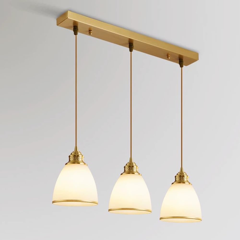 Lampadario a 3 luci per cucina ad isola Lampadario a sospensione triplo a 3 teste Lampadario a sospensione a soffitto con cono ovale paralume in vetro bianco Lampadario classico vintage rustic