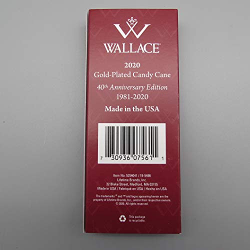 Wallace 5254041 Annual Gold Plate and Enamel Candy Cane 2020 Holiday Ornament, 40th Edition, Metal - Thumbnail 3