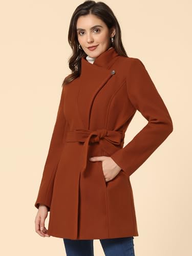 Image of Allegra K Women's Winter Elegant Stand Collar Overcoat Long Belted Pea Coat