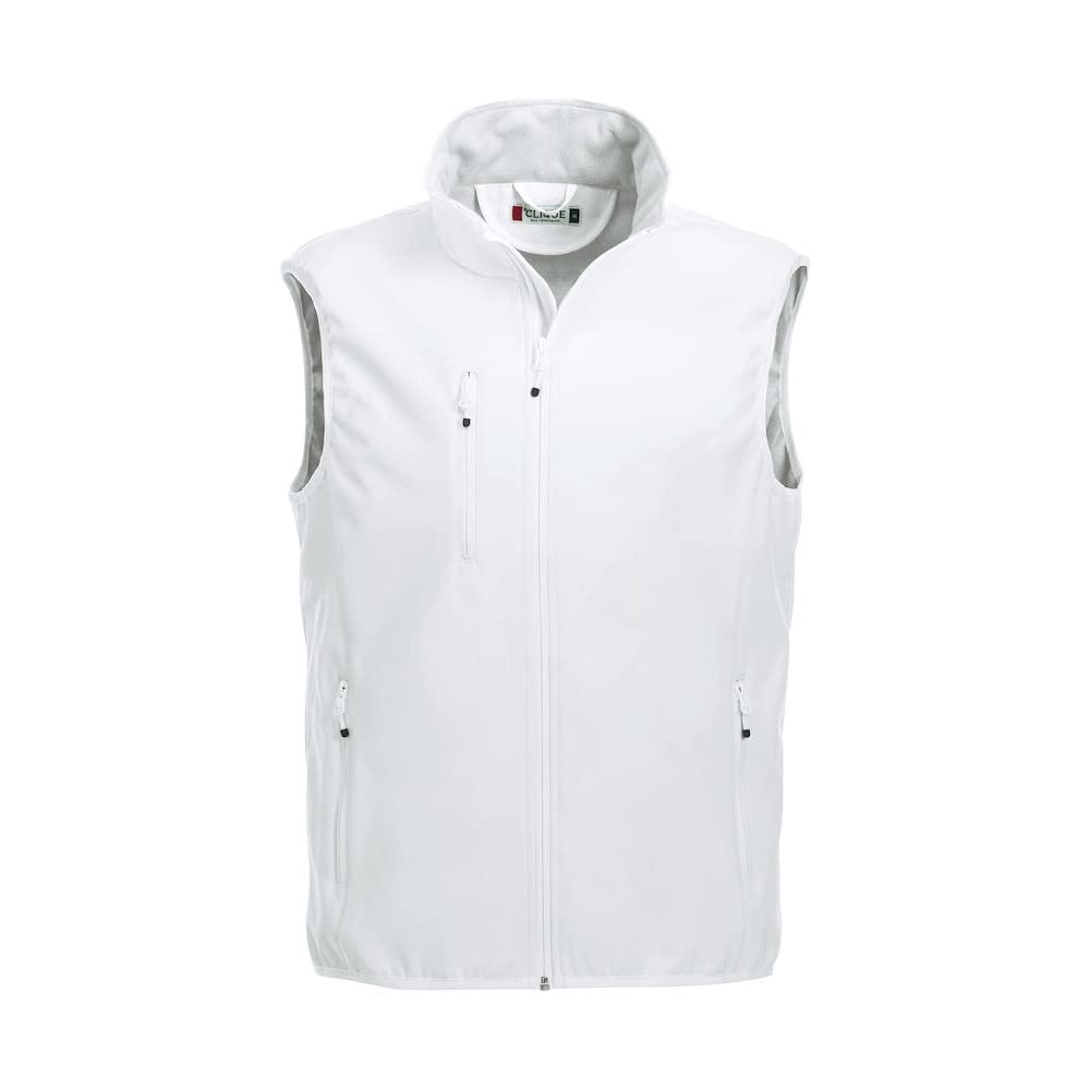 Clique Men's Softshell Vest Gilet Plain Turtleneck Sleeveless Outdoor Gilet, White, X-Small (Manufacturer Size:XS)