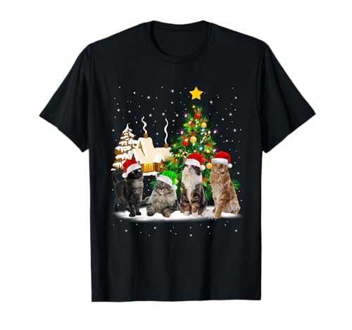 Santa Katzen Weihnachten Deko Christmas Cat Mom Xmas Pyjama T-Shirt