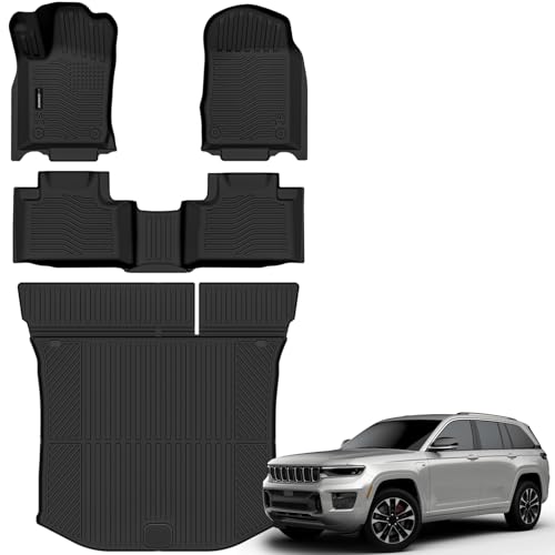 Auxko All Weather Floor Mats Cargo Mat for Jeep Grand Cherokee 5 Seats 2011-2021 & Grand Cherokee WK 2022 All Season TPE Accessories Guard Odorless Anti-Slip Floor Liners Trunk Mat