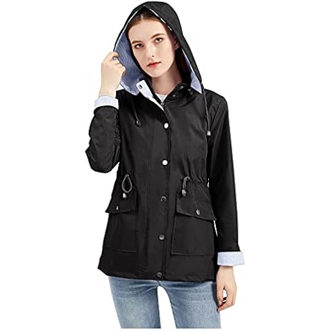 Women Jacket Hooded Windbreaker Ladies Outdoor Waterproof Windproof Detachable Hood Sportswear Jacket Windbreaker Zipped with Pockets Drawstring Outdoor Jacket Coat for Women Cover