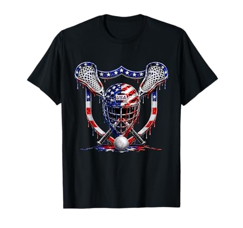 4th of July Lacrosse Men Boys Sport Patriotic American Flag T-Shirt