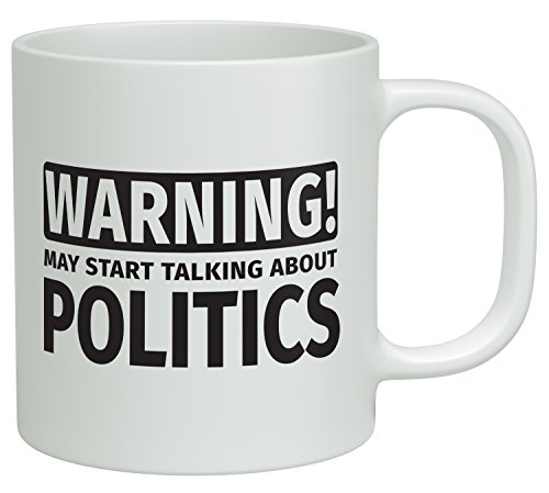 Shopagift - Tazza regalo con scritta "Warning May Start Talking about Politics" [lingua inglese]