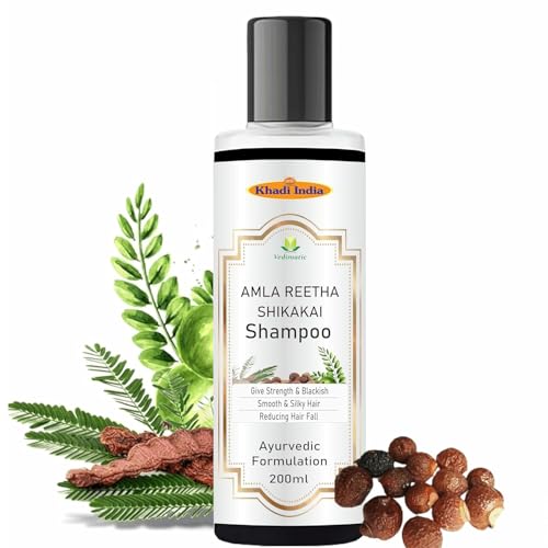 Image of Khadi Vedimatic 100% Natural Amla Reetha Shikakai Shampoo for Thick & Strong Hair, Damage Control, Hair Growth & Hair Fall (Pack of 1, Amla Reetha Shikakai)