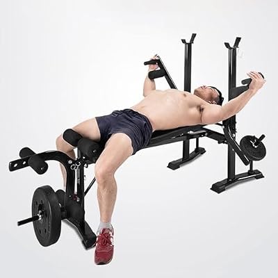 5 in 1 Weight Bench for Arm Leg Back Abs Pectoral Muscle, Backrest Angle Adjustable, Bench Press Set with Barbell Rack Max Weight Bearing 600Lbs