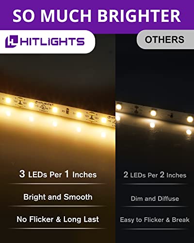 Hitlights Warm White Led Strip Lights Kit 3000K, 16.4Ft Dimmable Tape Light With Controller, 12V Power Supply, 600 Leds/Reel, 300Lm/Feet, Flexible Rope Lights For Bedroom, Under Cabinet, Ul-Listed #TOP1