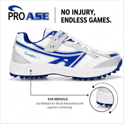 Image of Pro ASE Lightweight Cricket Shoes - Durable & Comfortable | Ideal for Turf, Ground & Hard Surfaces | Allrounder Design with Studs, Velcro & Superior Grip | White, Blue, Green, Red