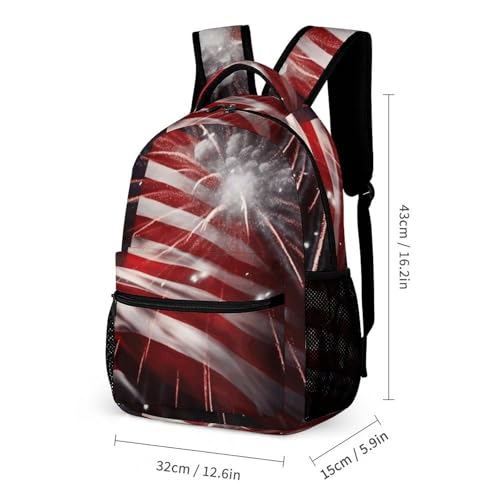 American Flag Firework Backpack Set Lightweight Bag Lunch Box Pencil Bags for Women Men Bookbags 3 in 12