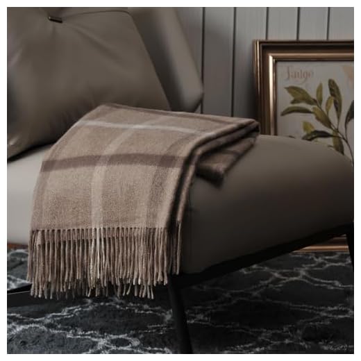 EP Mode 100% Pure Cashmere Throw Blanket for Sofa, Classic Design with Gift Box (Neutral Windowpane)