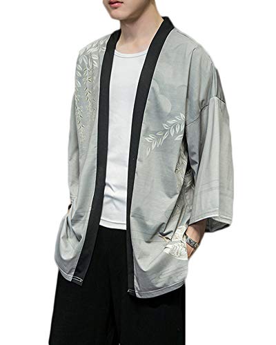 Image of PRIJOUHE Men's Japanese Kimono Cardigan Jackets Casual Long Sleeve Open Front Coat Lightweight Yukata Outwear