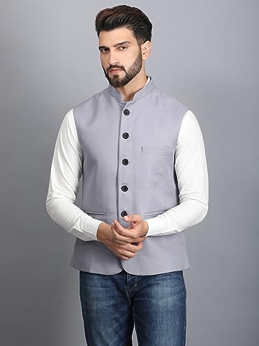 Image of Ethluxis Men's Designer Solid Nehru Jacket /Waist Coat /Bandhgala