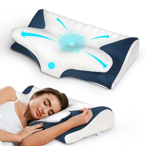 Dreamz Cervical Neck Pillow Memory Foam Pillows Neck Shoulder Arm Support Pain Relief Ergonomic Design, Stomach & Back Sleeper Sleeping, Different 2 Heights, Removable Washable Pillowcase
