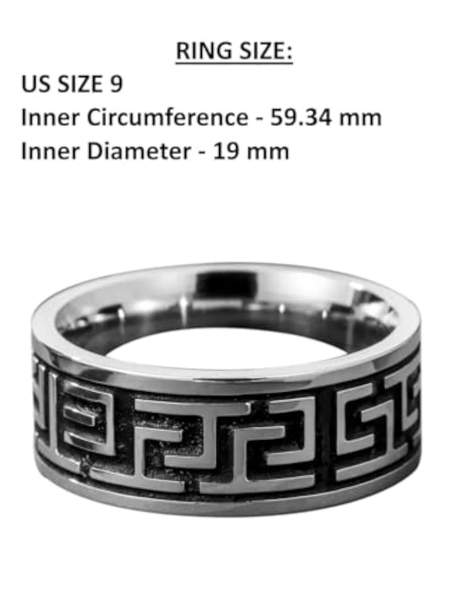 Silver Stainless Steel Engraved Band Ring for Men & Boys