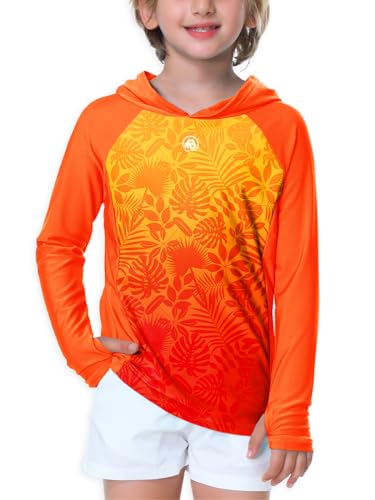Image of AOBUTE Unisex Kids Long Sleeve Hoodie Rash Guard Boys UPF 50+ Swim Top with Thumb Hole 3-12 Years
