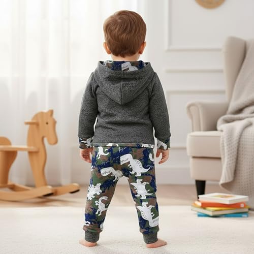 Baby Boy Clothes Toddler Infant Boys Fall Winter Outfit Long Sleeve Plaid Pocket Hoodie Tops + Pants 2Pcs4