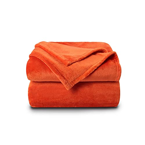 NANPIPER Fleece Blankets Super Soft Flannel Queen Size Blanket for Bed Luxury Cozy Microfiber Plush Fuzzy Blanket,Orange