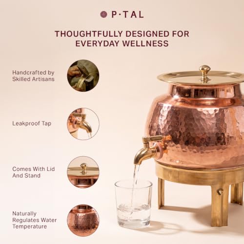 P-TAL Pure Copper Water Dispenser - (170FL Oz,1.32 Gallon) with Lid & Stand by P-TAL - Used condition - Image 3
